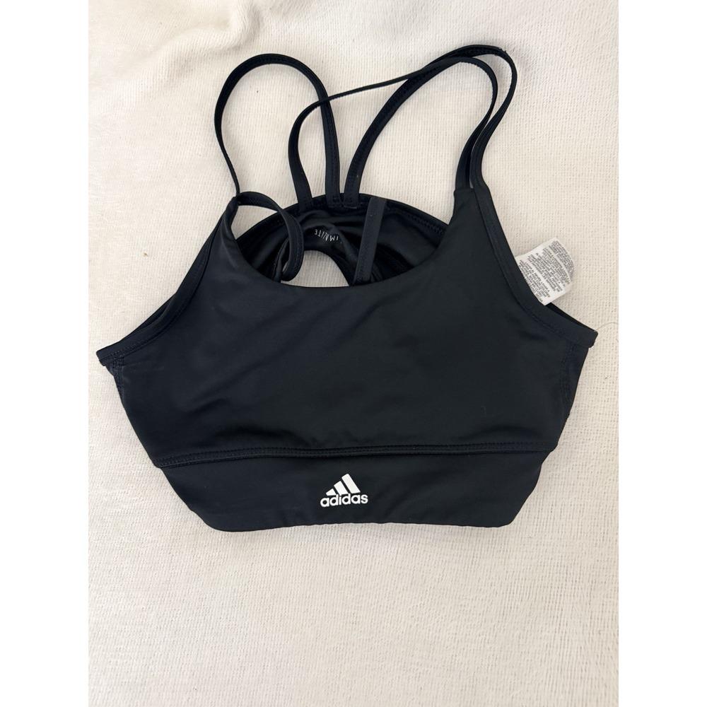 Adidas Sports Bra Womens L Black Strappy Climalite Low Impact Bra Top Size 14